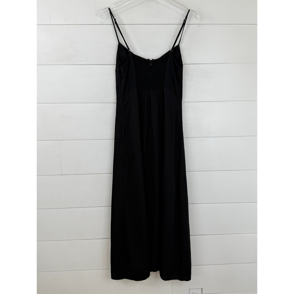 Sophie Rue Black Slip Midi Dress Seamed Bust Side Slit Minimalist M - Picture 7 of 9